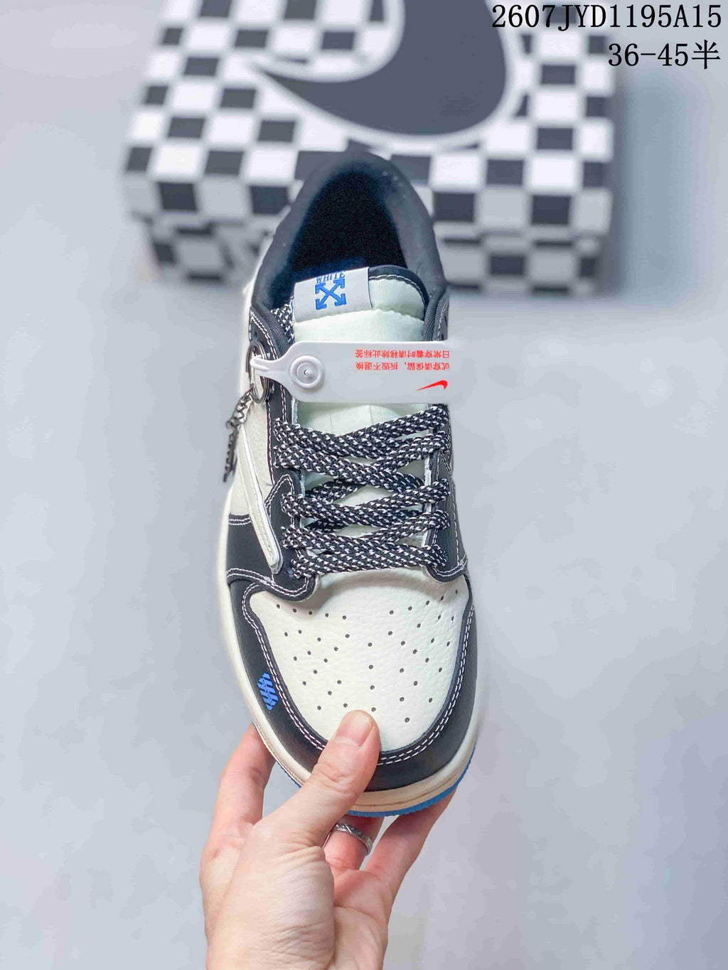 Air Jordan 1 Low White Black Blue Sneakers 2607JYD1195A15 - product image from the listing.