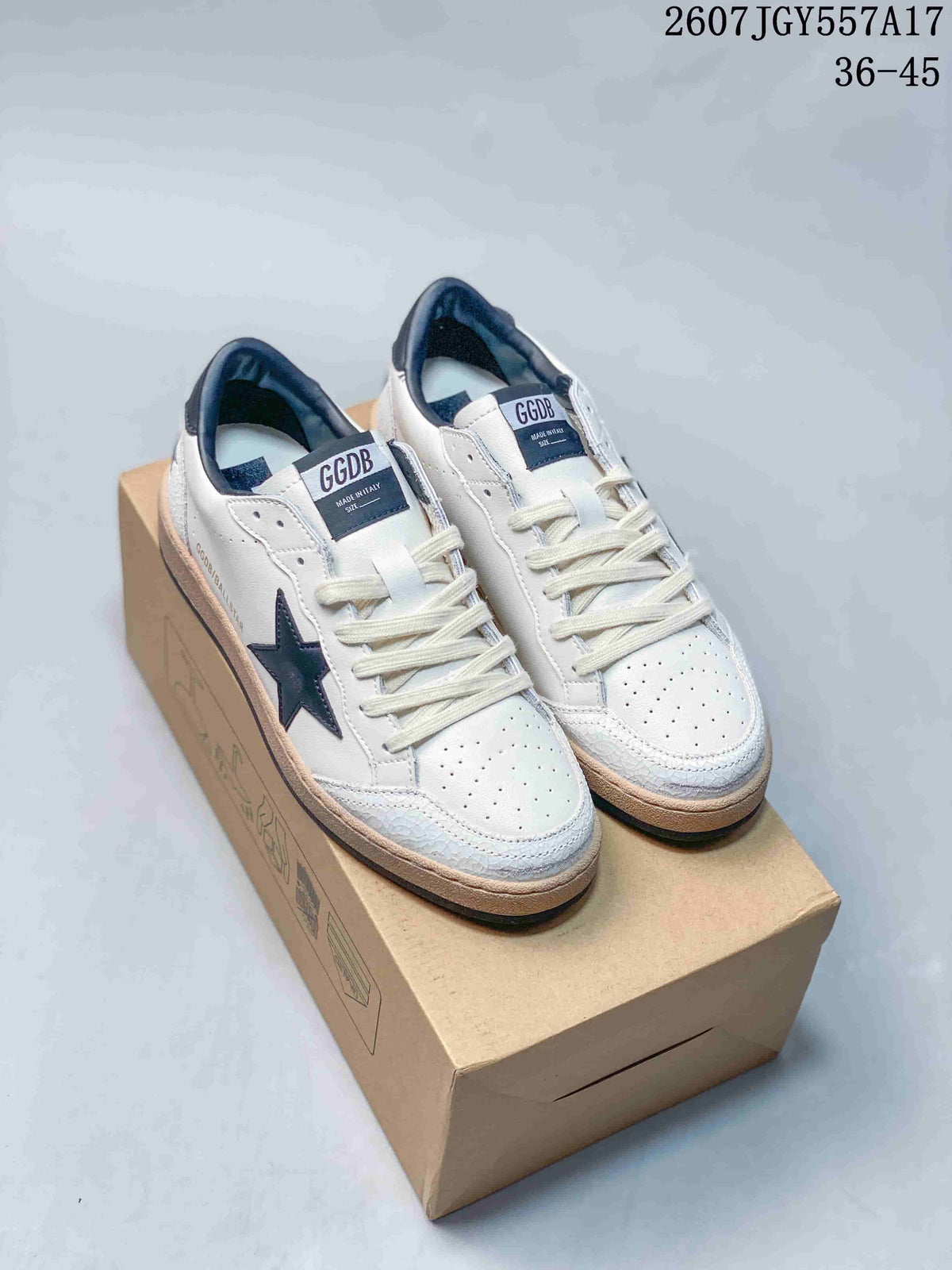 Golden Goose Ball Star Leather Trainers White Navy Star 2607TGY557A17 - product image from the listing.