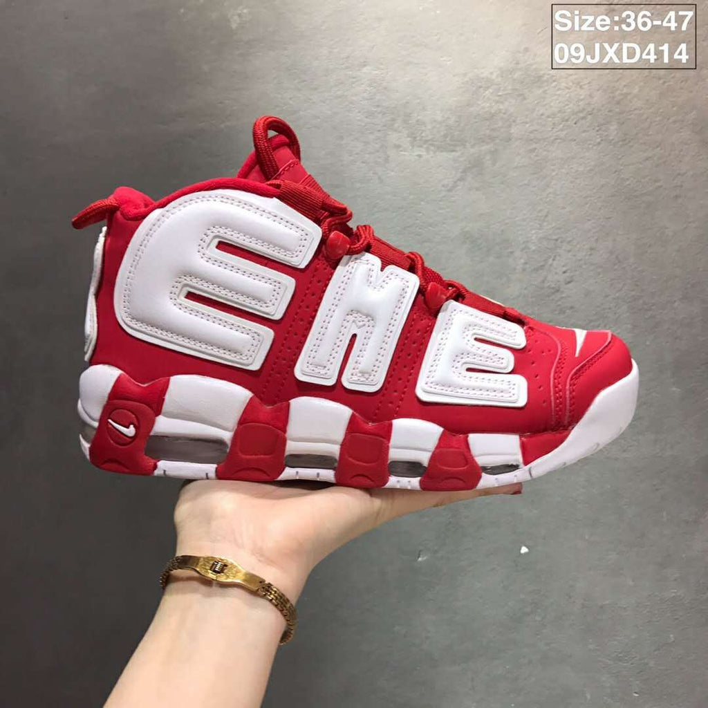 Nike Air More Uptempo Sneakers in White and Red 09JXD414 - product image from the listing.