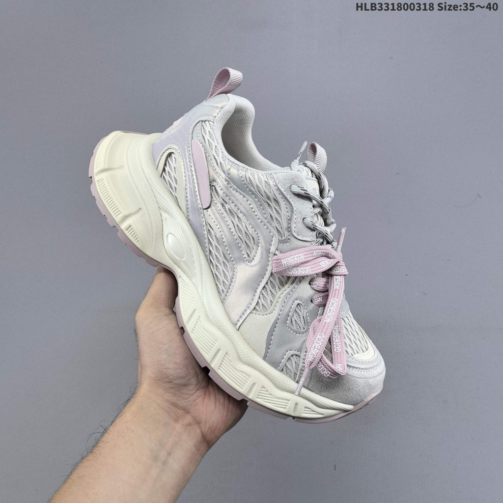 Gray and Pink GG-CC Chunky Platform Sneakers - product image from the listing.
