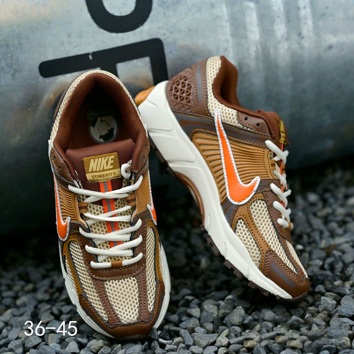 Brown and Orange Nike Air Zoom Vomero 5 Sneakers - product image from the listing.