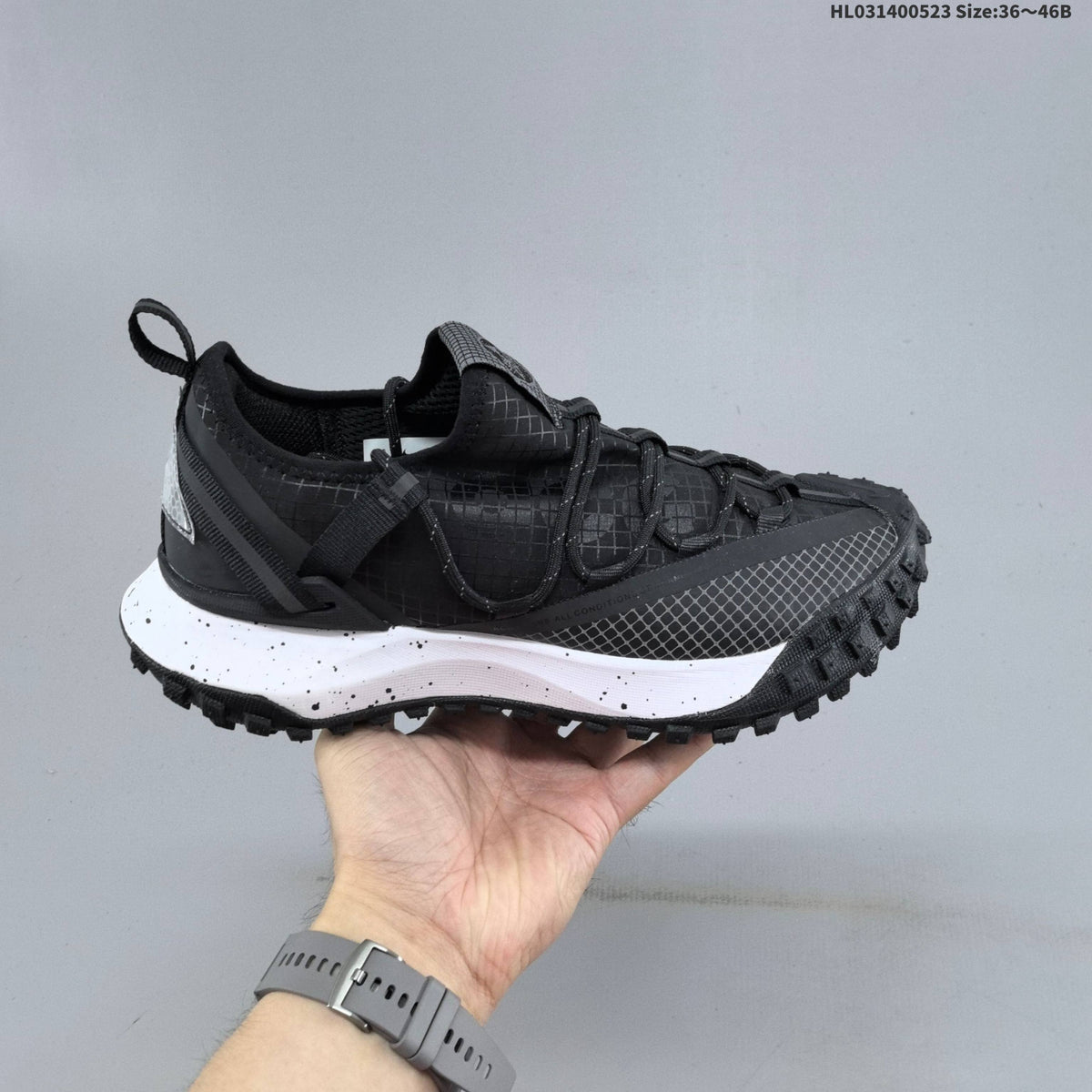Nike ACG Mountain Fly Low GTX Trail Sneakers in Black - product image from the listing.