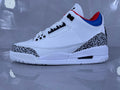 Jordan 3 Retro White Cement Sneakers in White Grey Red Blue - product image from the listing.