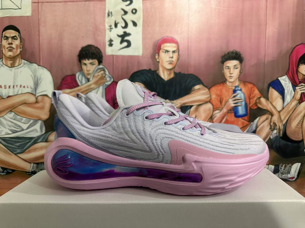 Gray and Pink Nike Kyrie Low Basketball Shoes - product image from the listing.