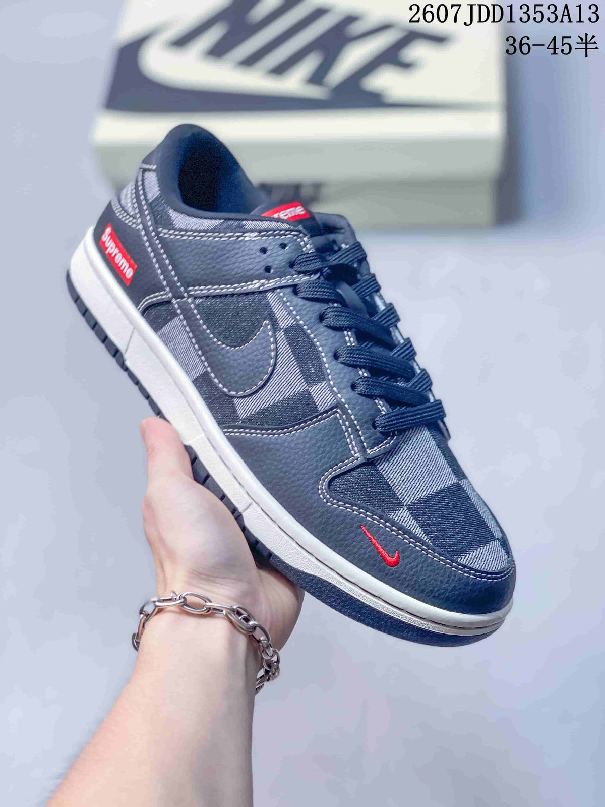Nike SB Dunk Low Navy Plaid Trainers DD1353A13 - product image from the listing.