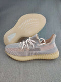 Gray and Cream Yeezy 350 V2 Knit Sneakers - product image from the listing.