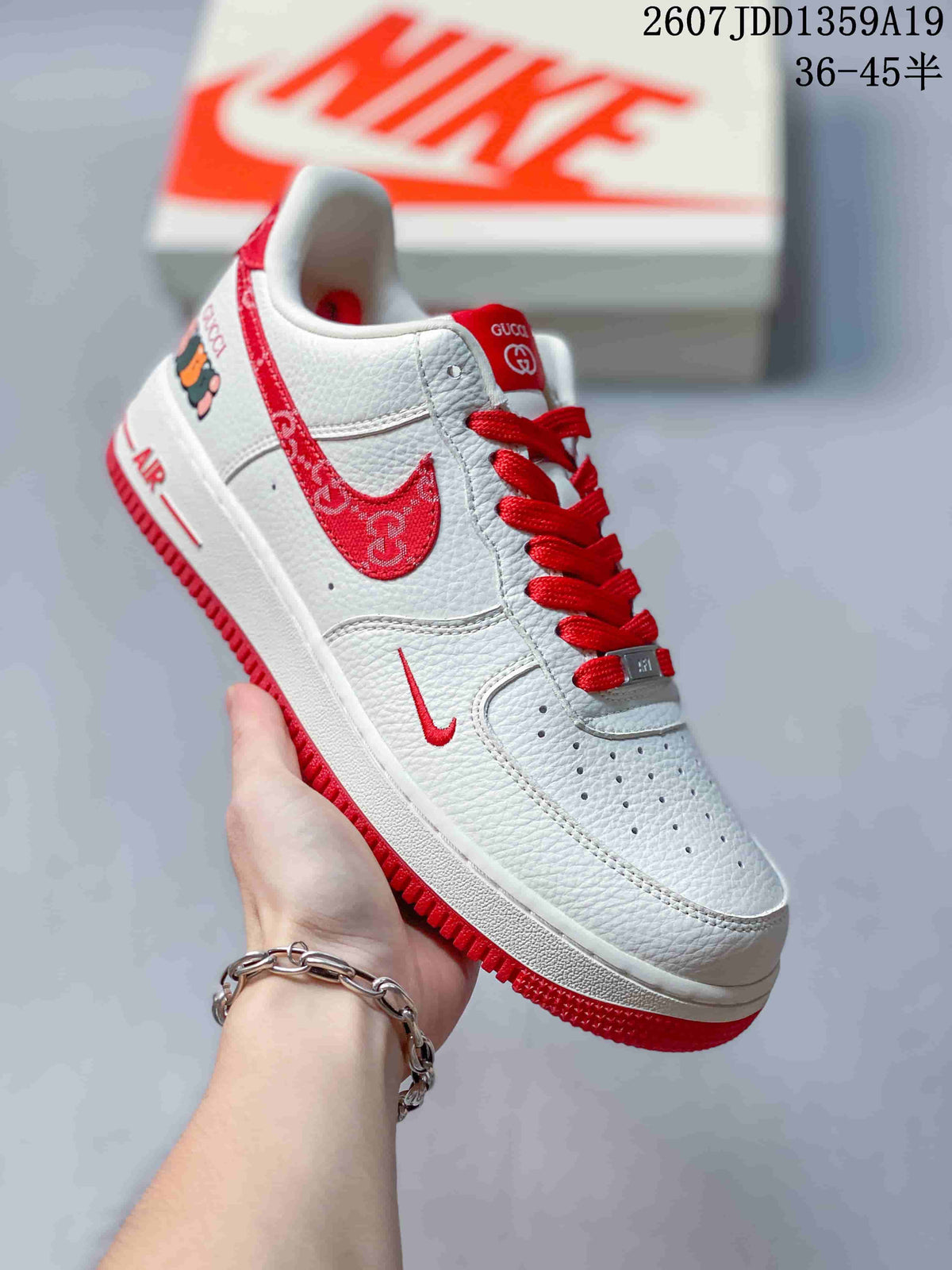 Nike Air Force 1 Low Sneakers in White Red 2607JDD1359A19 - product image from the listing.