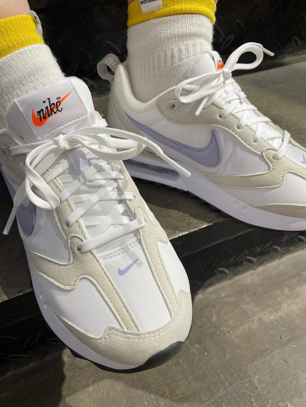 Nike Air Max Dawn Sneakers in White Grey Purple DC4068-100 - product image from the listing.