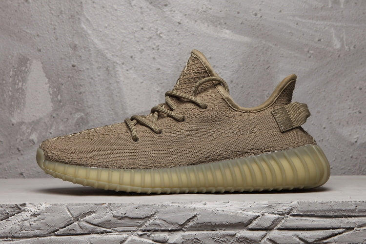 Yeezy 350 V2 Knit Trainers in Taupe with Gum Sole - product image from the listing.