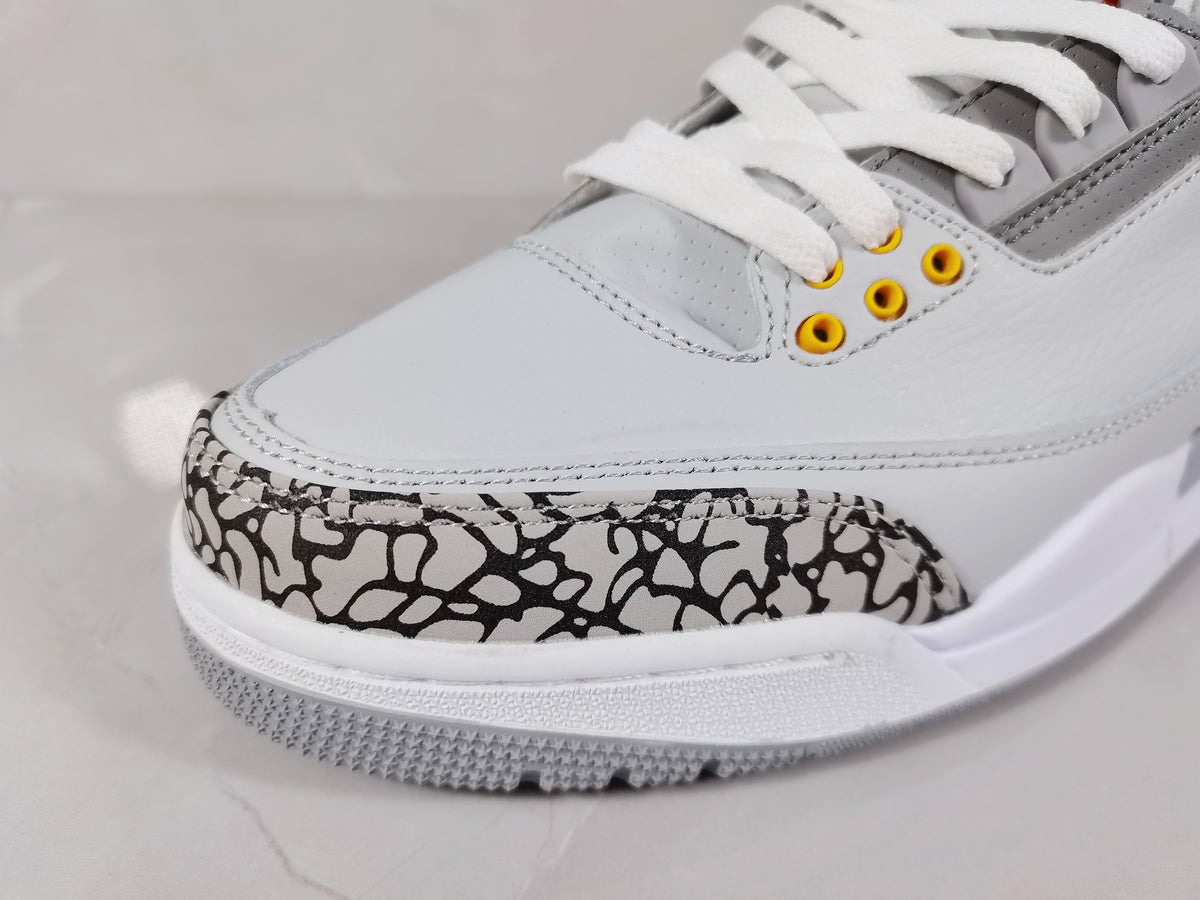 Air Jordan 3 Retro White Grey Orange Sneakers - product image from the listing.