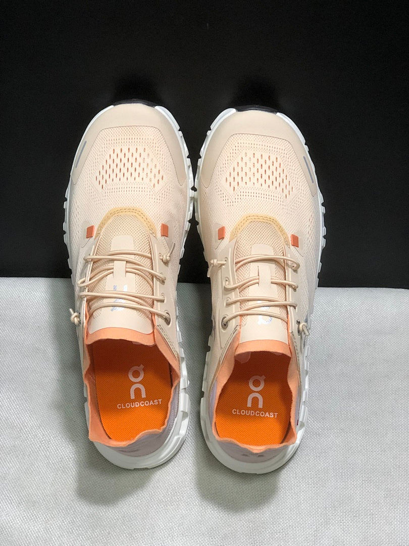 On Cloud 6 Coast Sneakers, in Cream and Orange - product image from the listing.