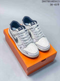 Nike SB Dunk Low LV Print Sneakers in Beige Gray Gold - product image from the listing.