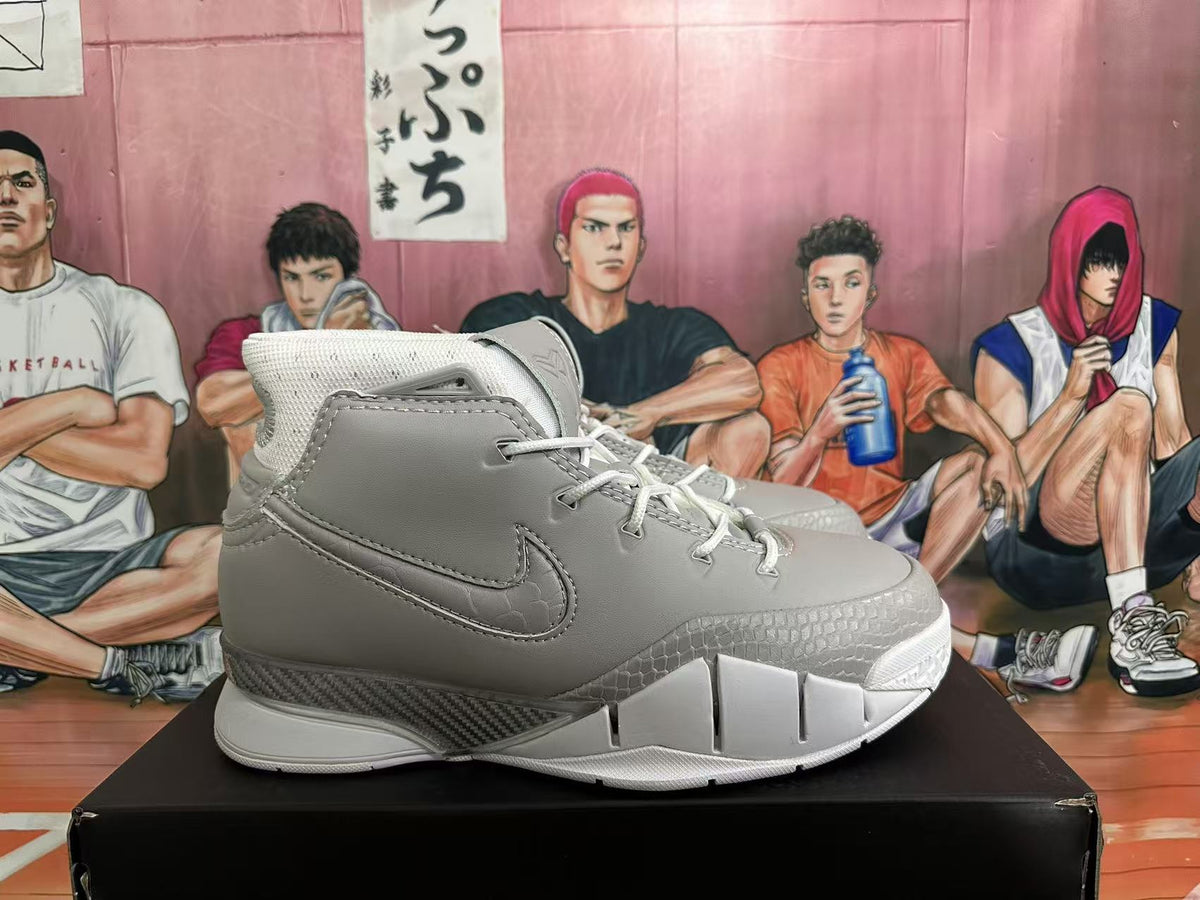 Grey and White Nike Kobe 1 Protro Basketball Shoes - product image from the listing.