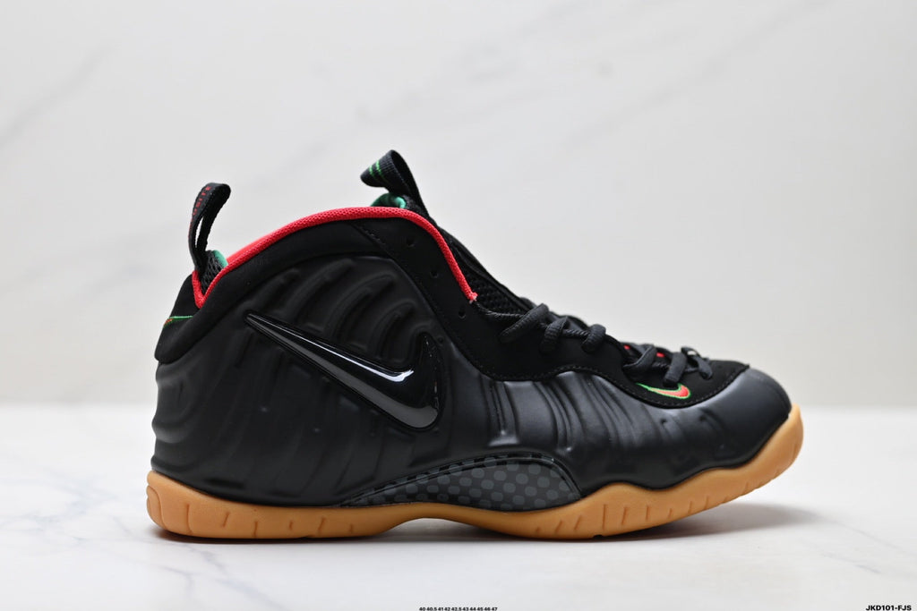 Nike Air Foamposite One Sneakers in Black Red Gum - product image from the listing.