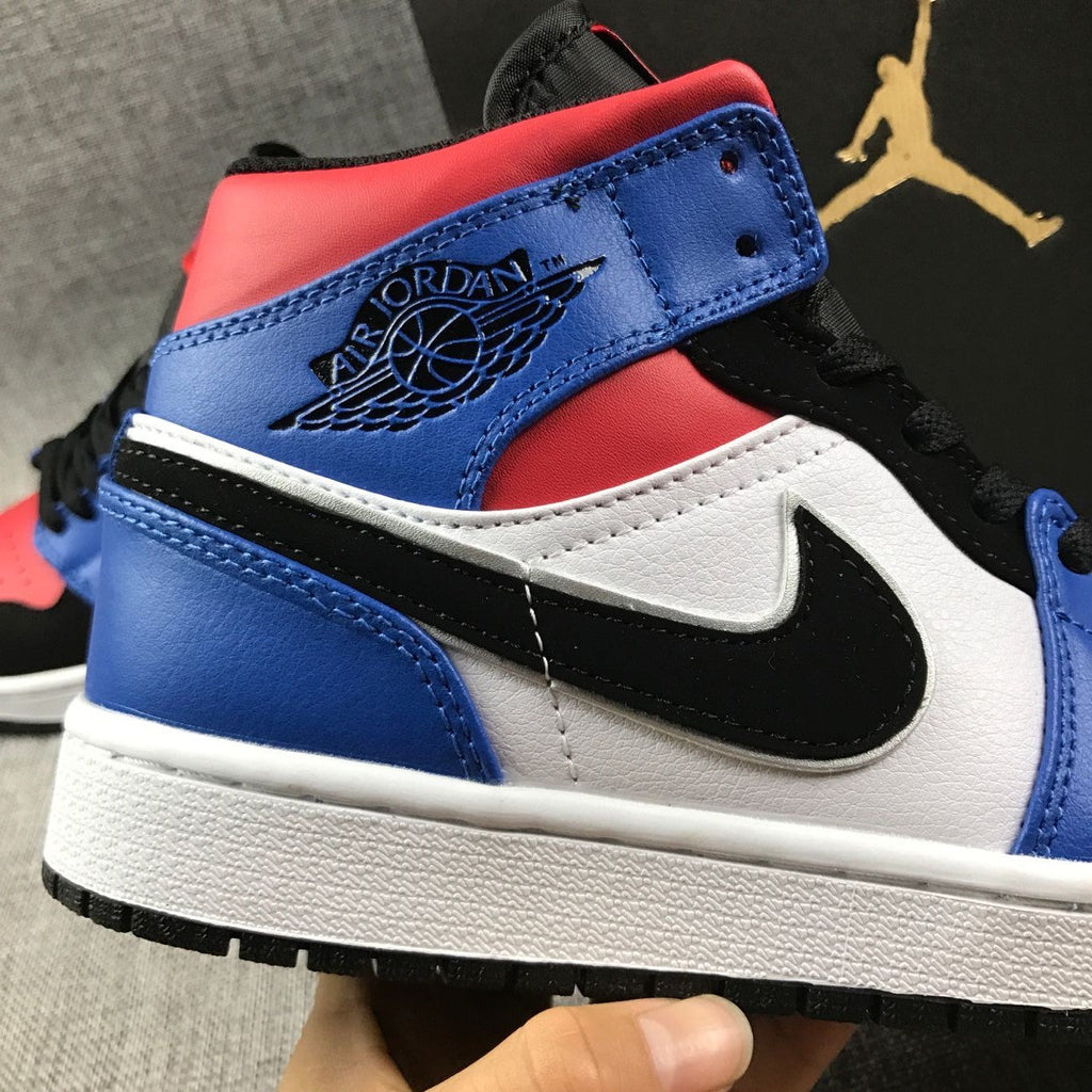 Air Jordan 1 Mid Sneakers in Blue Red Black White - product image from the listing.