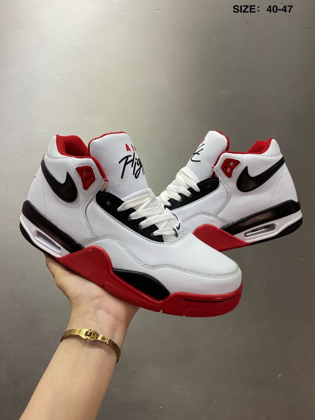 Nike Air Flight 89 High-Top Sneakers in White Red Black - product image from the listing.