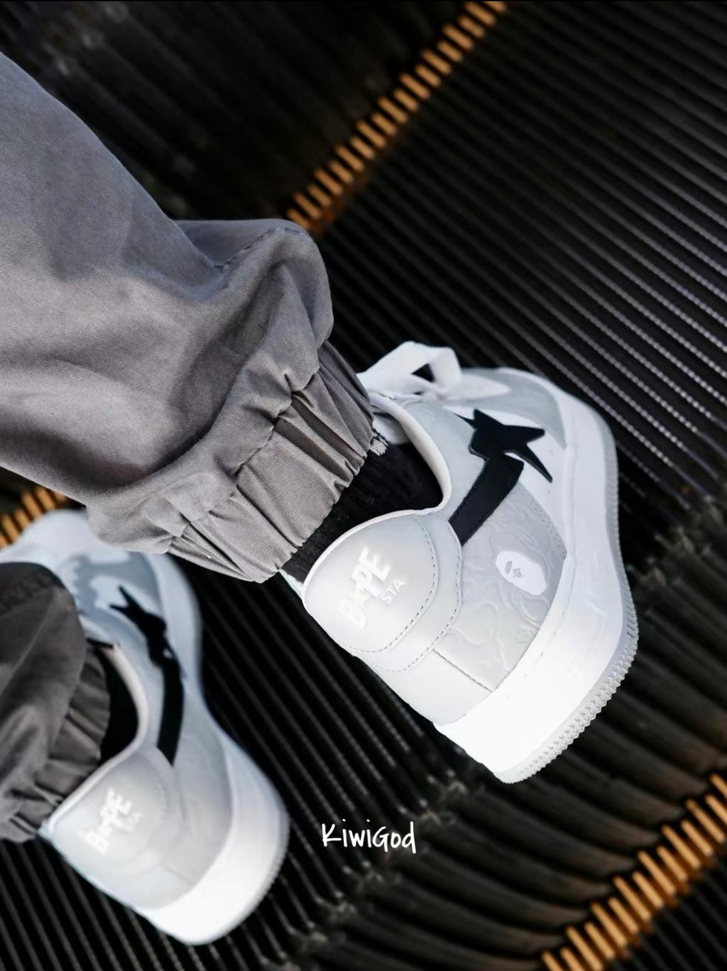 Gray and White BAPE STA Low Sneakers - product image from the listing.