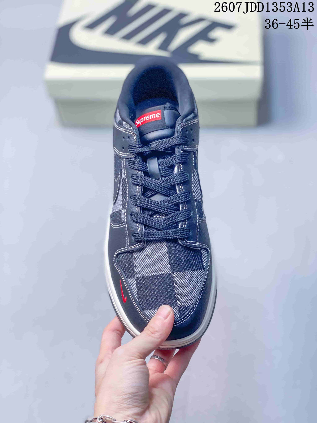 Nike SB Dunk Low Navy Plaid Trainers DD1353A13 - product image from the listing.