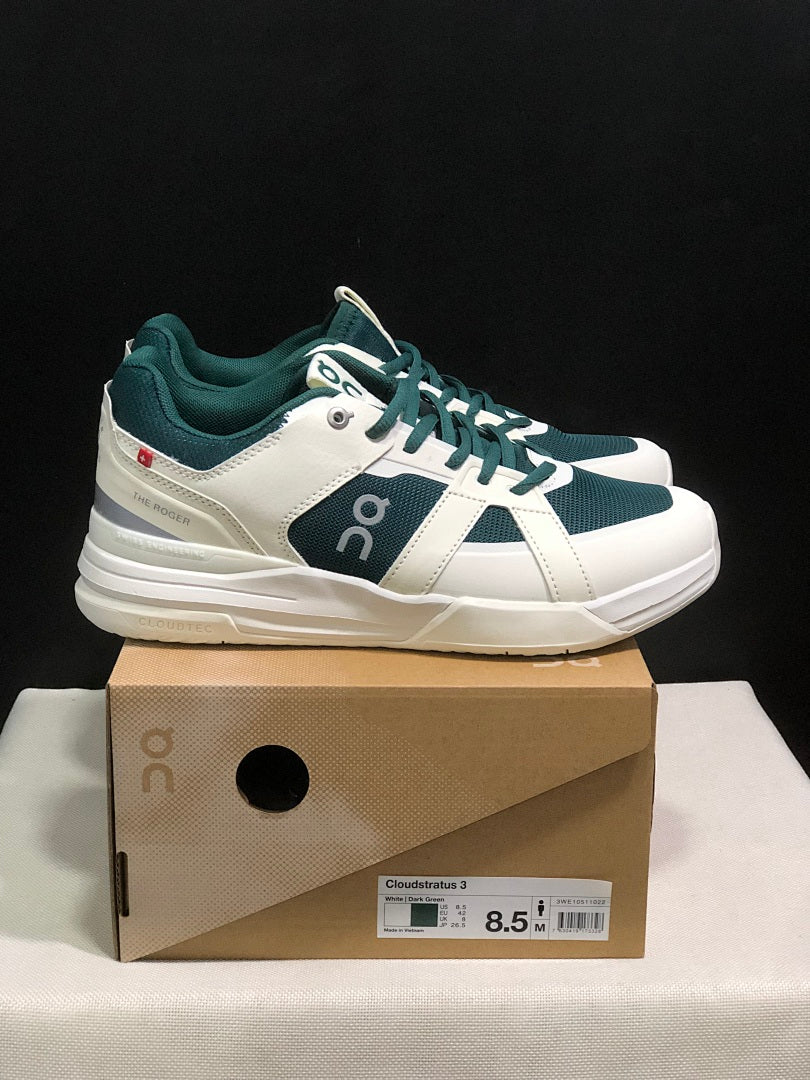 On The Roger Clubhouse Pro Sneakers in White Dark Green - product image from the listing.