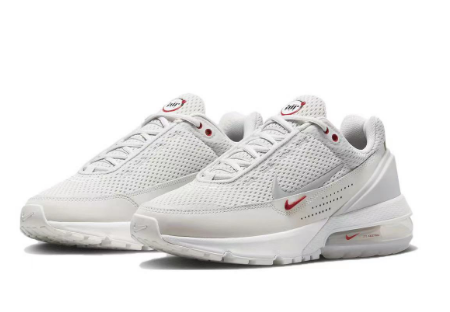 Nike White Grey Red Mesh Trainers - product image from the listing.