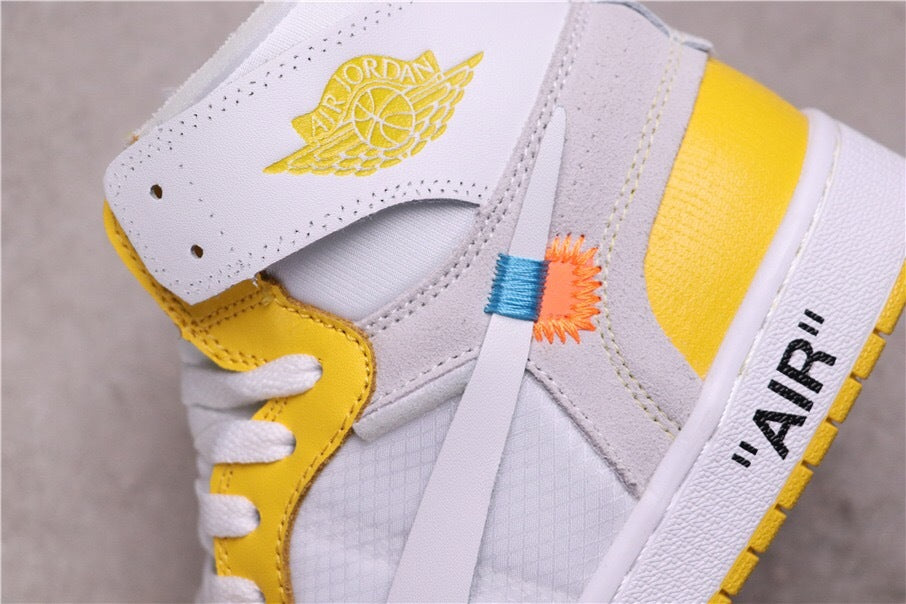 Air Jordan 1 High Off-White UNC White Yellow Sneakers - product image from the listing.