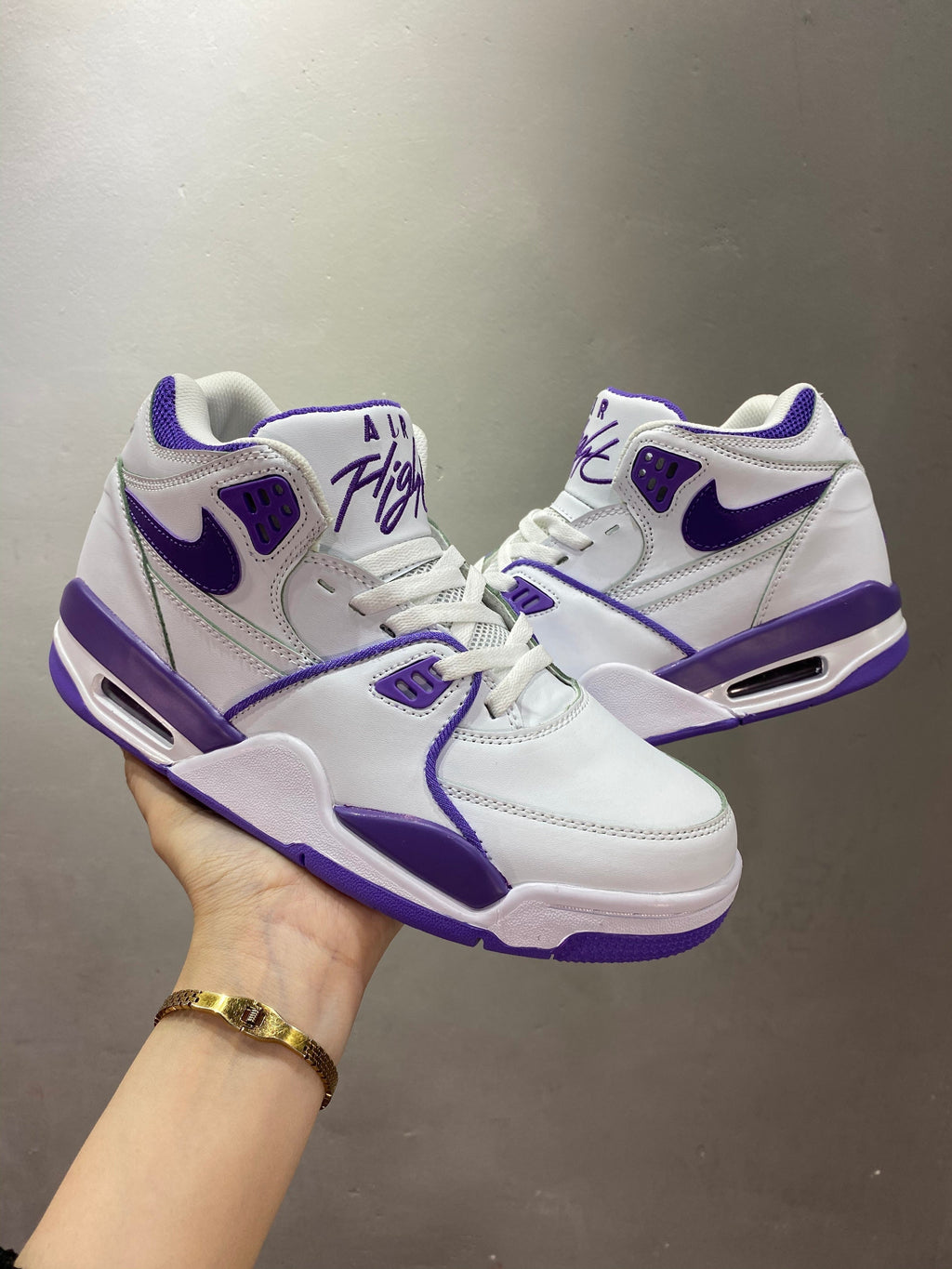 Nike Air Flight 89 Sneakers in White and Purple 652-11 - product image from the listing.