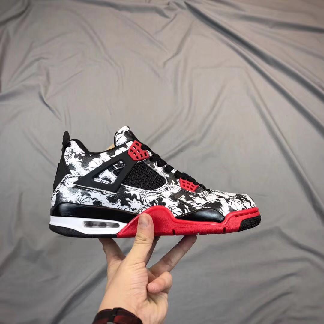 Air Jordan 4 Tattoo Black White Red Sneakers - product image from the listing.
