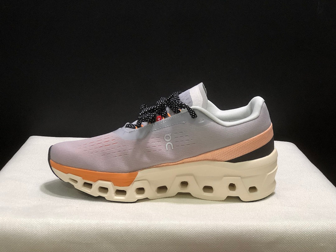 On Cloudmonster 2 Running Shoes, in Gray and Peach - product image from the listing.
