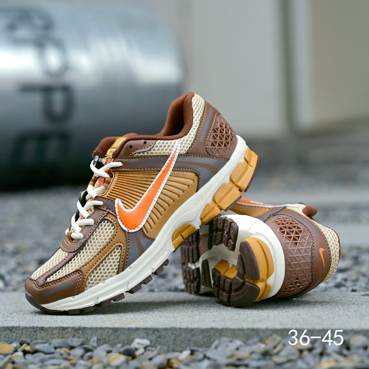 Brown and Orange Nike Air Zoom Vomero 5 Sneakers - product image from the listing.