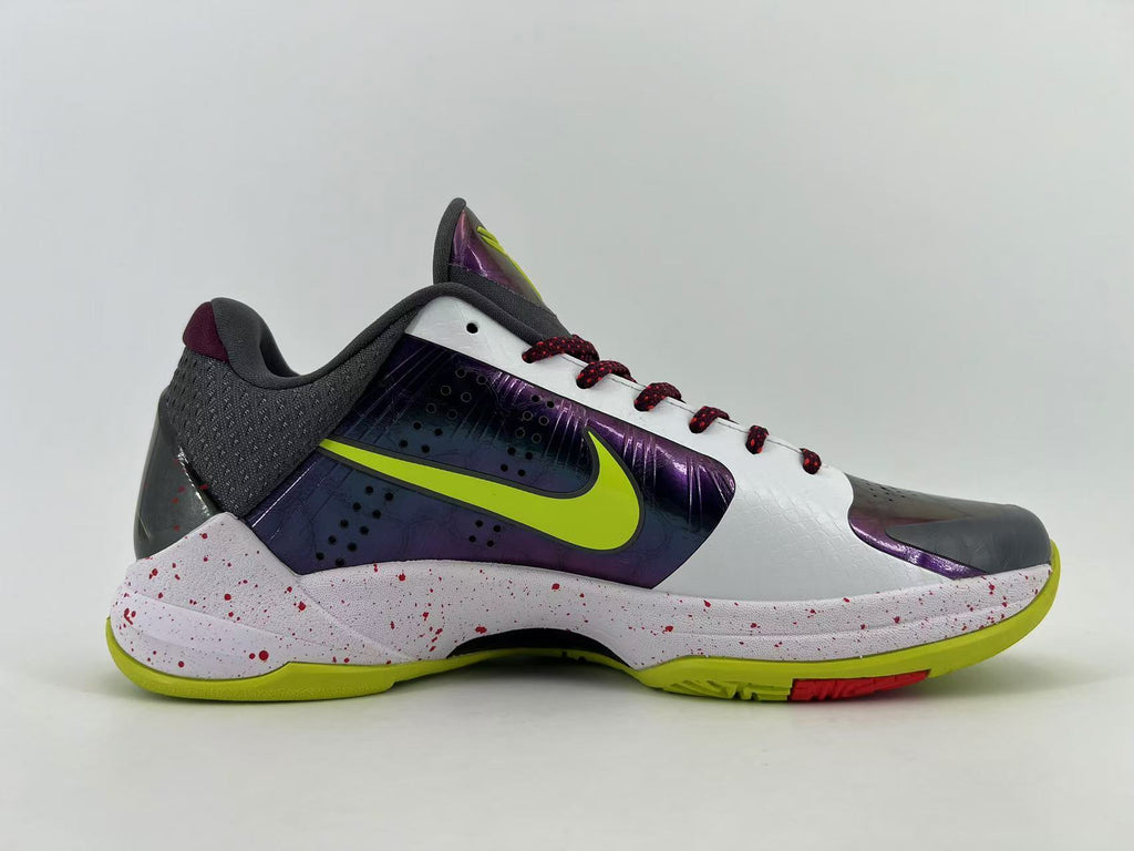 Nike Kobe 5 Protro Basketball Shoes in White Purple Volt CD4991-100 - product image from the listing.