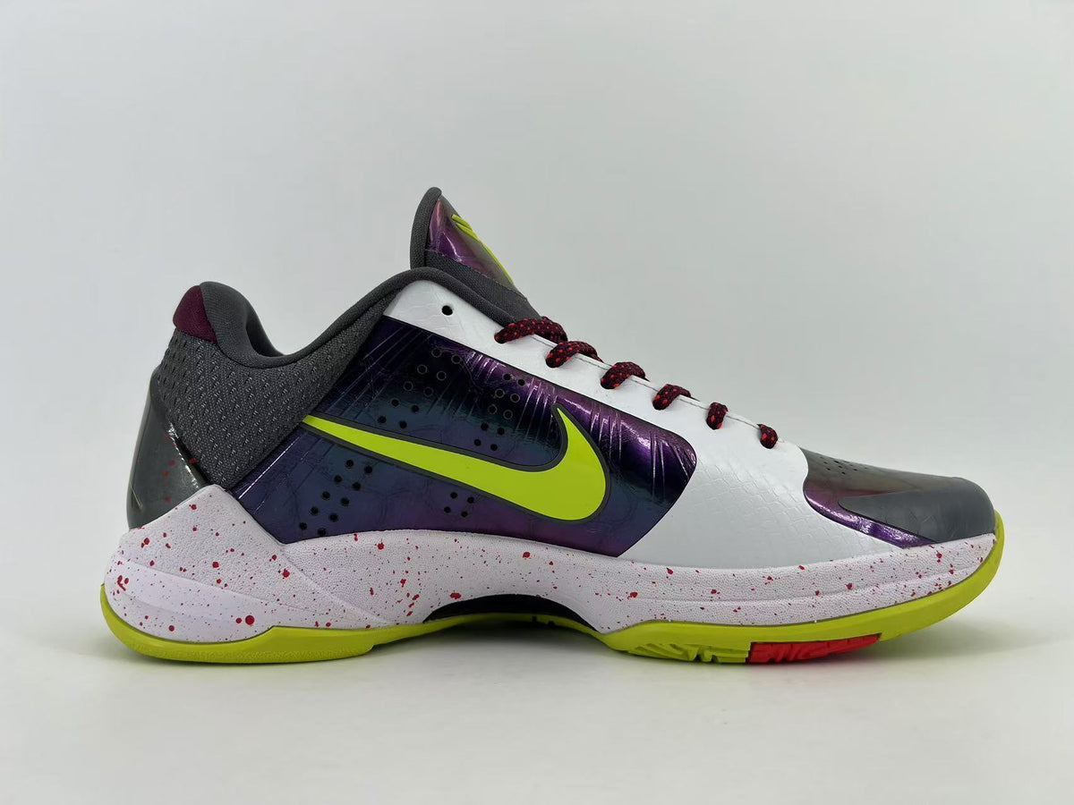 Nike Kobe 5 Protro Basketball Shoes in White Purple Volt CD4991-100 - product image from the listing.