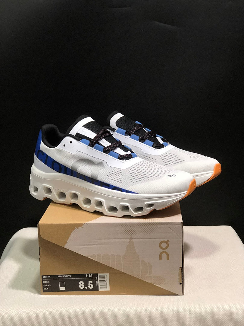 On Cloudmonster Sneakers in Mist in White and Blue - product image from the listing.