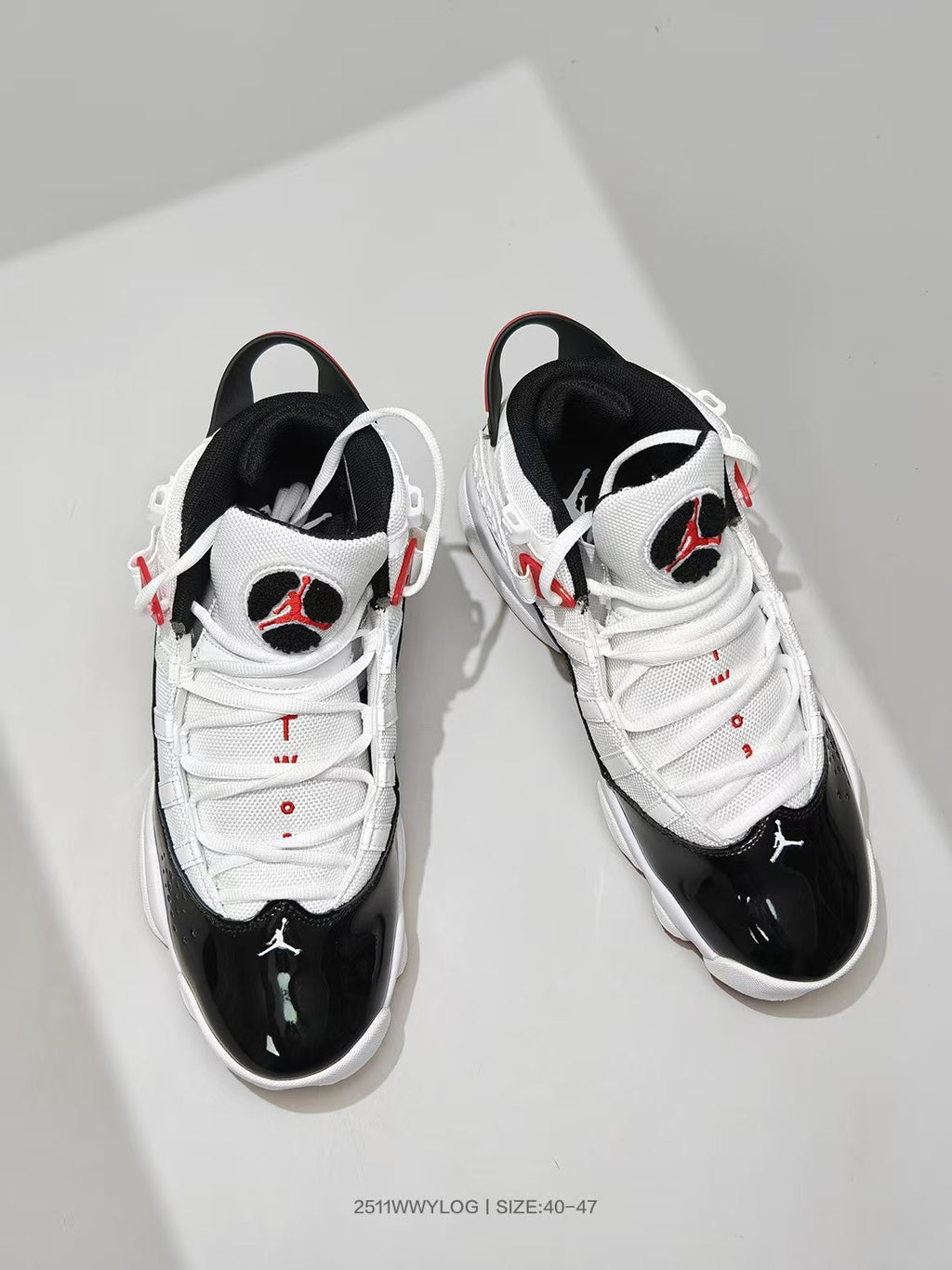 Air Jordan 6 White Black Red Sneakers - product image from the listing.