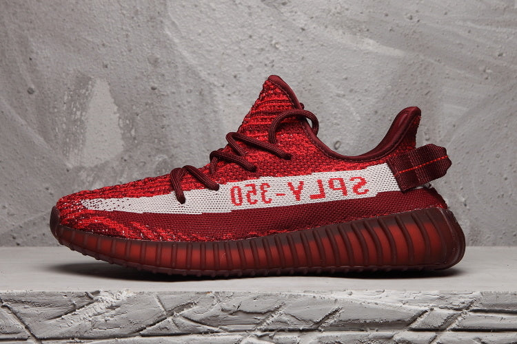 Yeezy 350 V2 Burgundy Zebra Sneakers in Knit - product image from the listing.