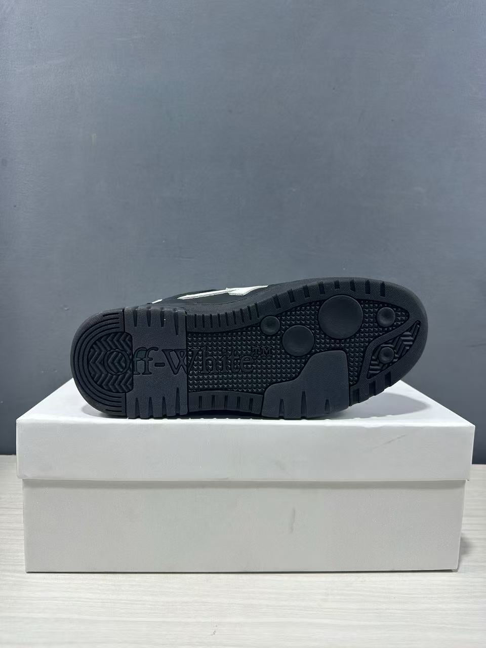 Off-White Out Of Office Low-Top Sneakers in Black White OMAI89C99LEA0191001 - product image from the listing.