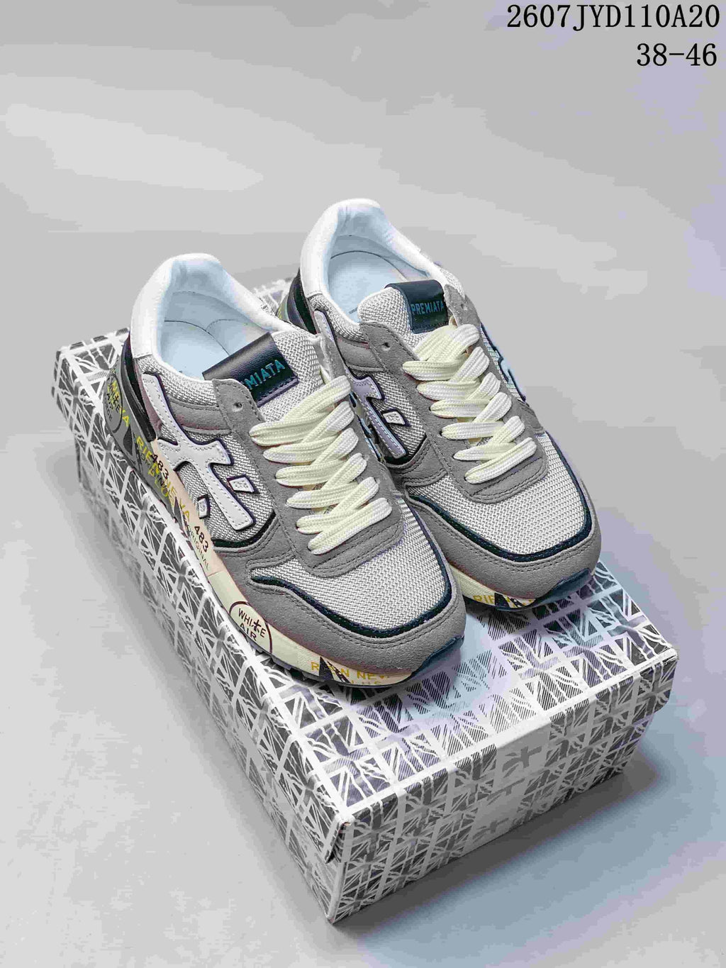 Premiata 2607 JYD110A20 Grey White Retro Trainers - product image from the listing.