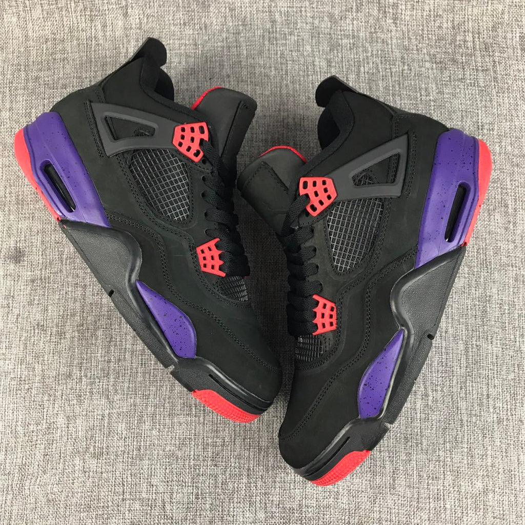 Air Jordan 4 Raptors Black Purple Red Sneakers - product image from the listing.