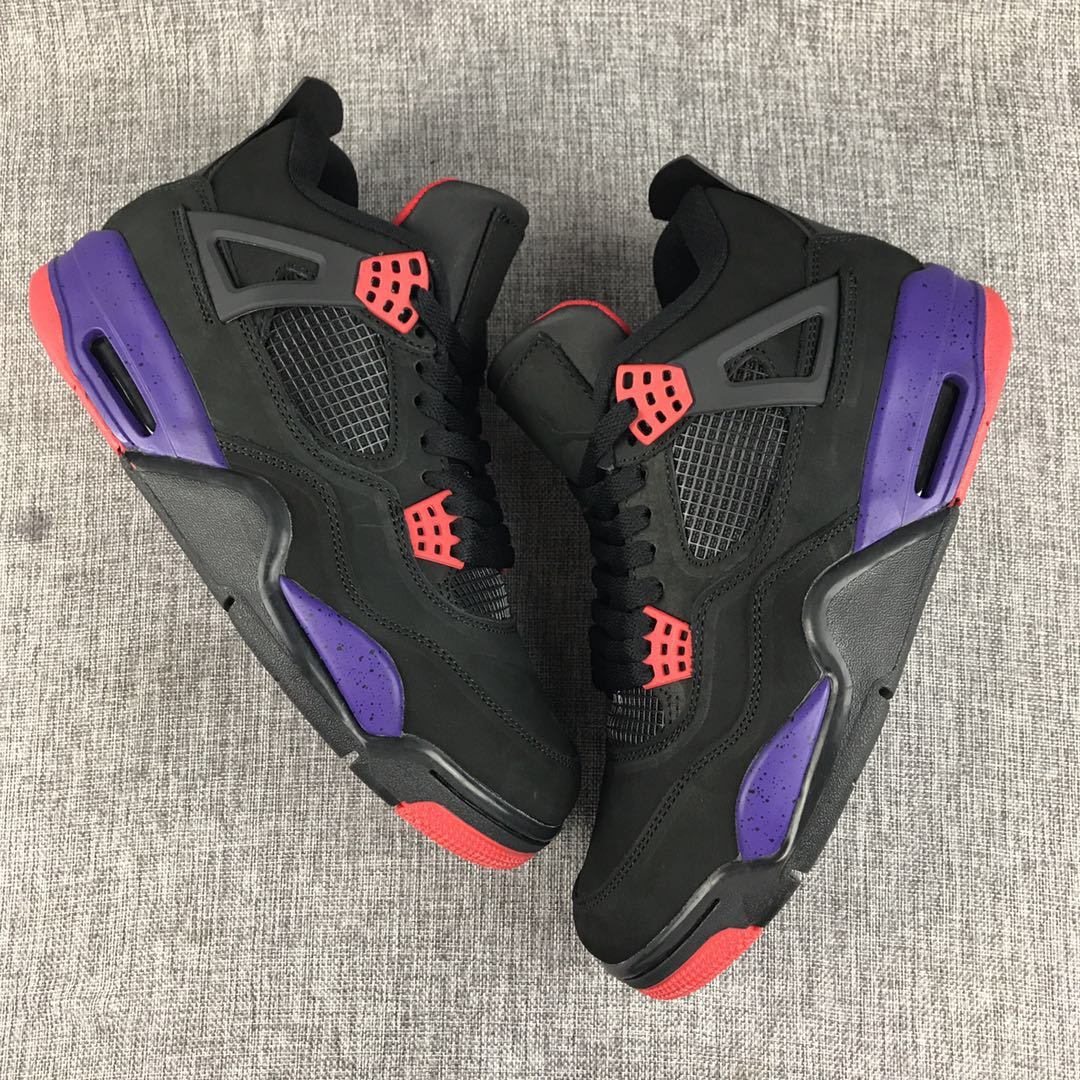Air Jordan 4 Raptors Black Purple Red Sneakers - product image from the listing.