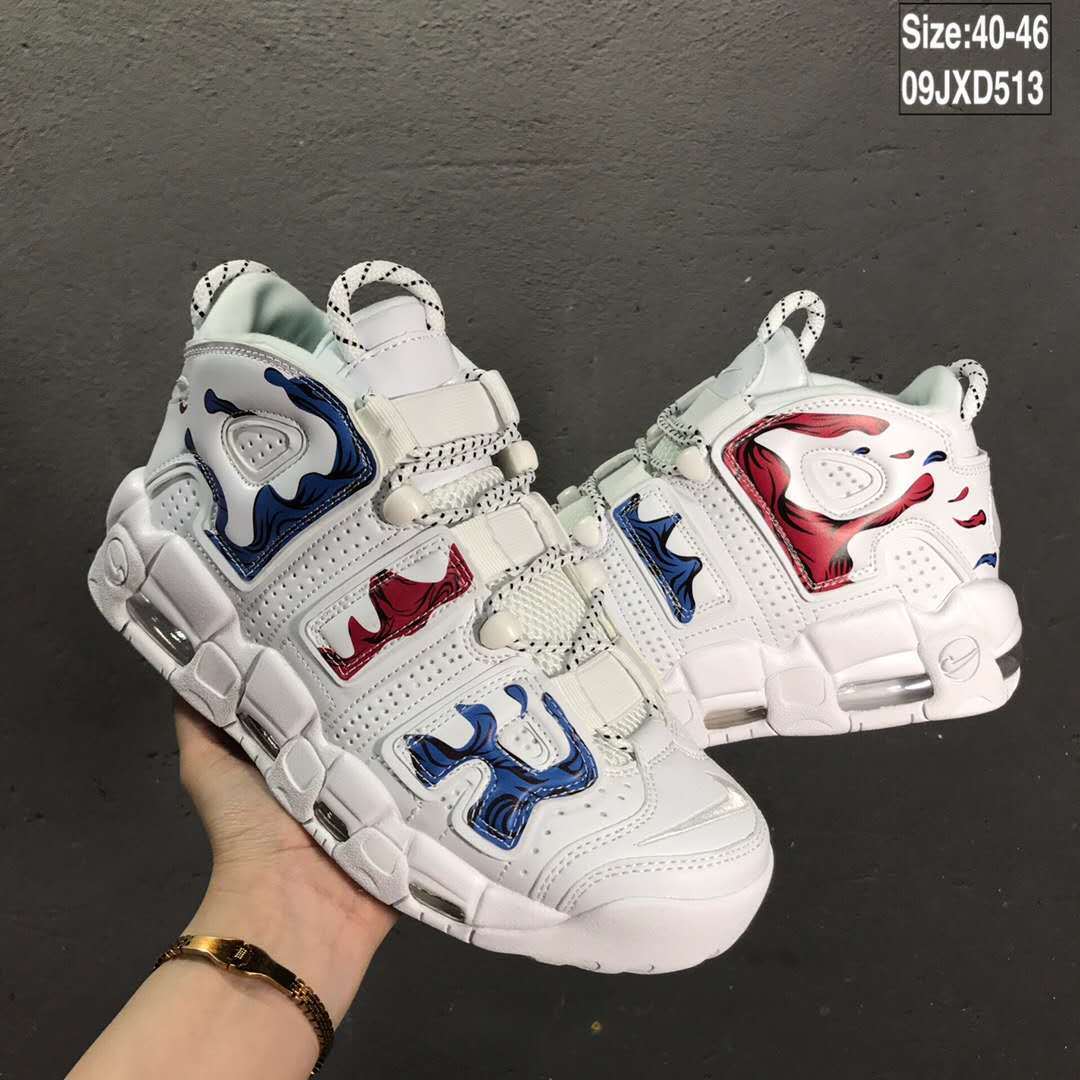 Nike Air More Uptempo Sneakers in White Blue Red 09JXD513 - product image from the listing.