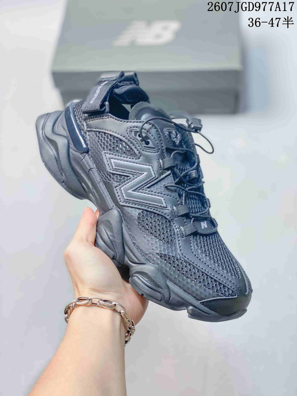 New Balance 9060 Mule Trainers Black Gray Style 2607JGD977A17 - product image from the listing.