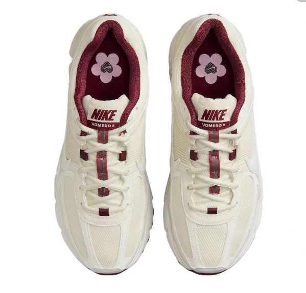 Sail and Burgundy Nike Zoom Vomero 5 Sneakers - product image from the listing.