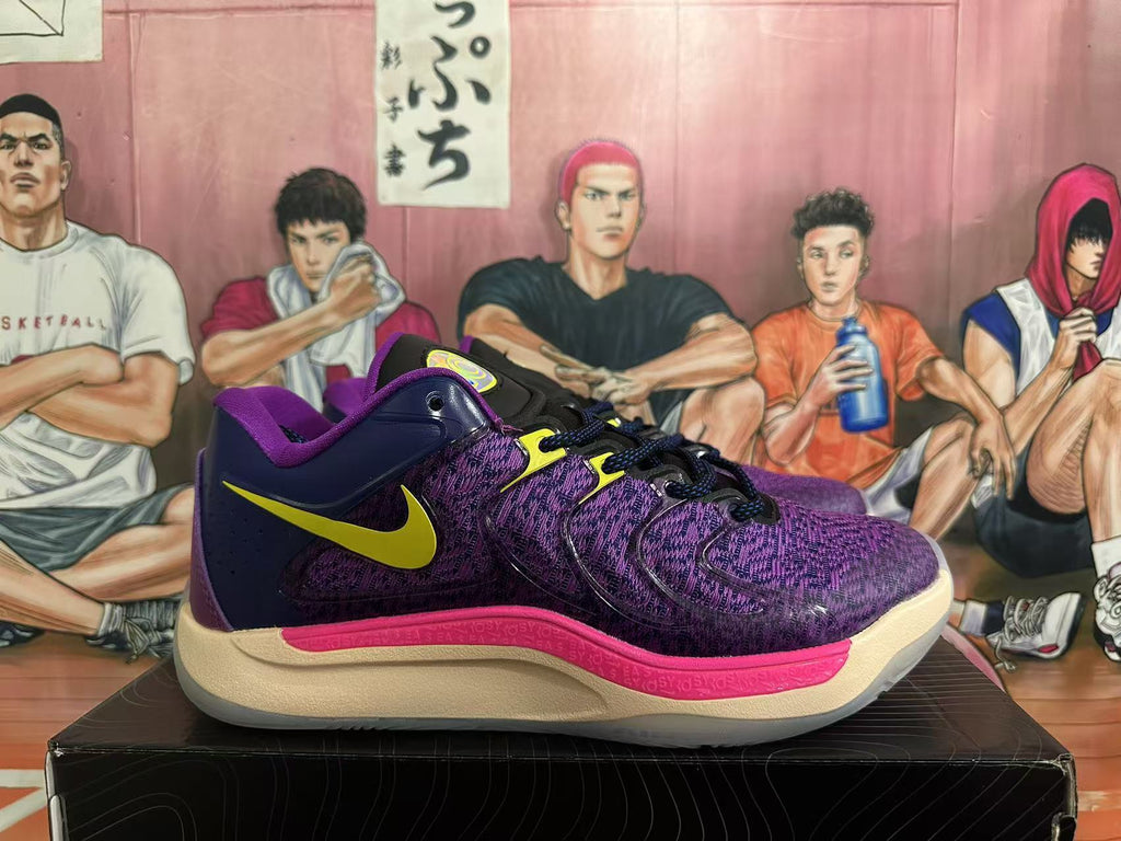 Nike Basketball Shoes in Purple, in Navy and Volt - product image from the listing.