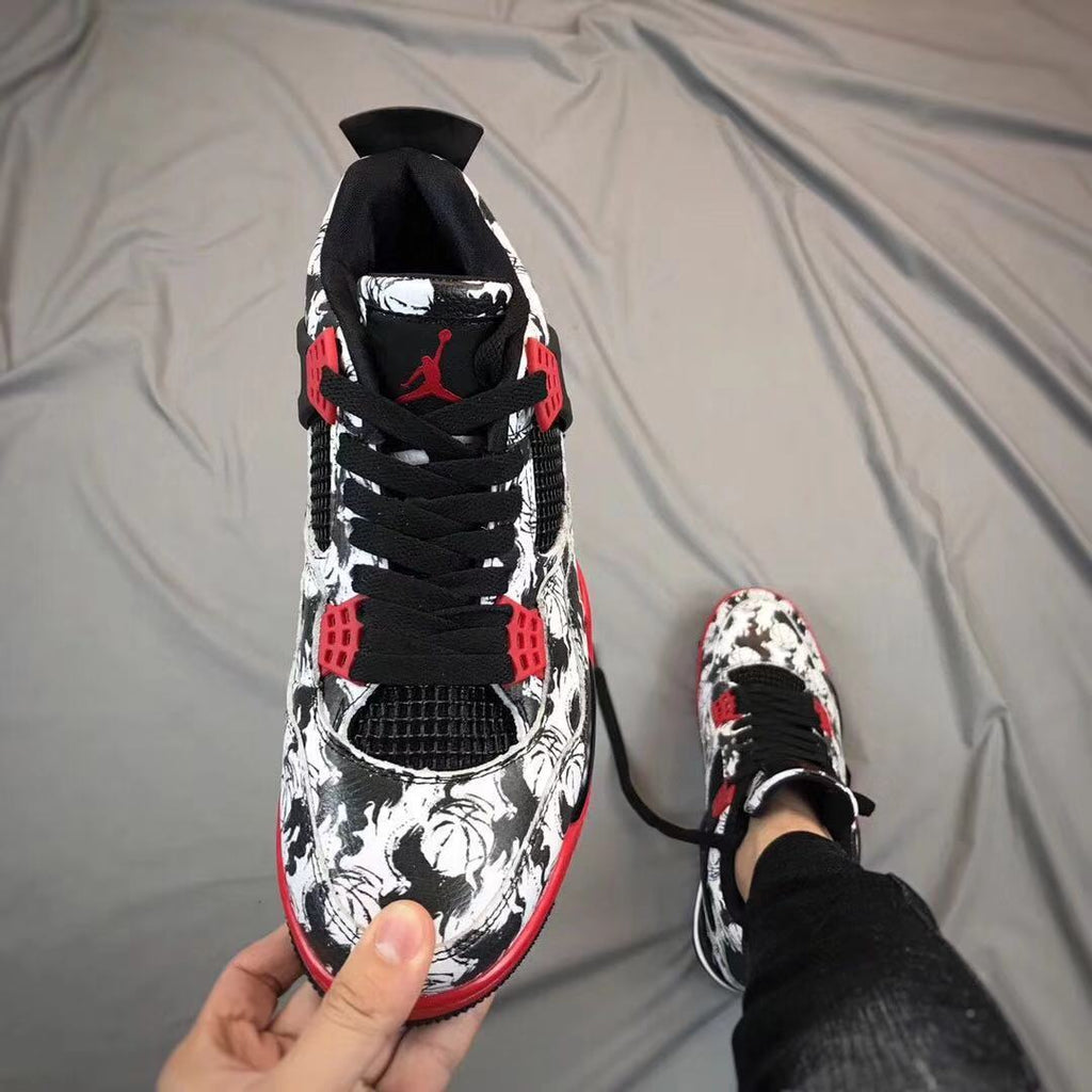 Air Jordan 4 Tattoo Black White Red Sneakers - product image from the listing.