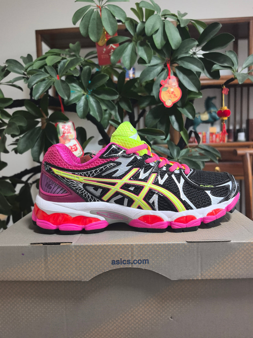 ASICS GEL-Kayano 14 Sneakers in Black Pink Lime - product image from the listing.