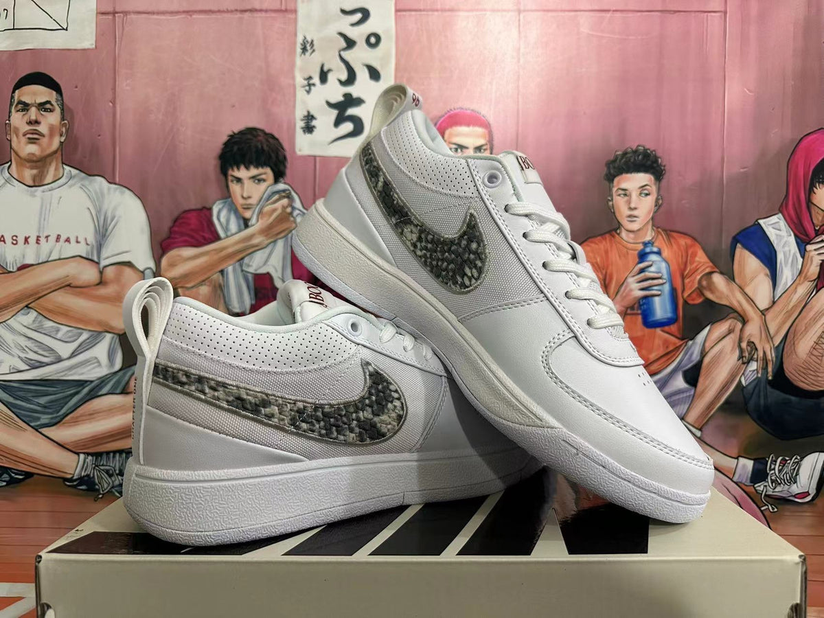 Nike Court Low Trainers White with Snakeskin-Print Swoosh - product image from the listing.