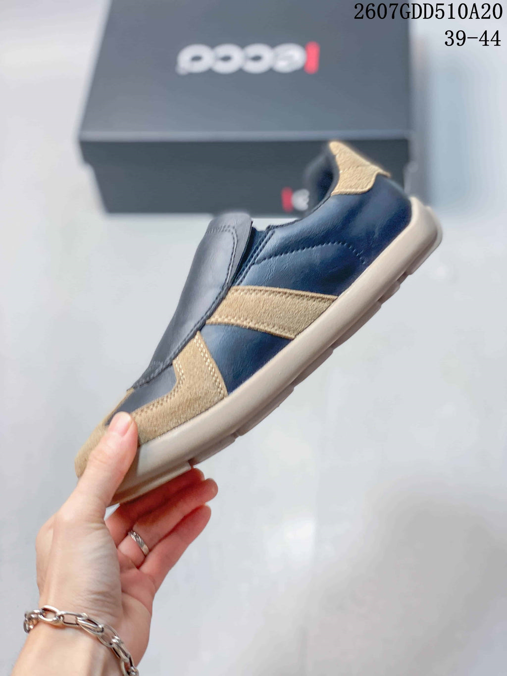 Women's ECCO Sneakers Navy and Tan 2607GDD510A20 - product image from the listing.