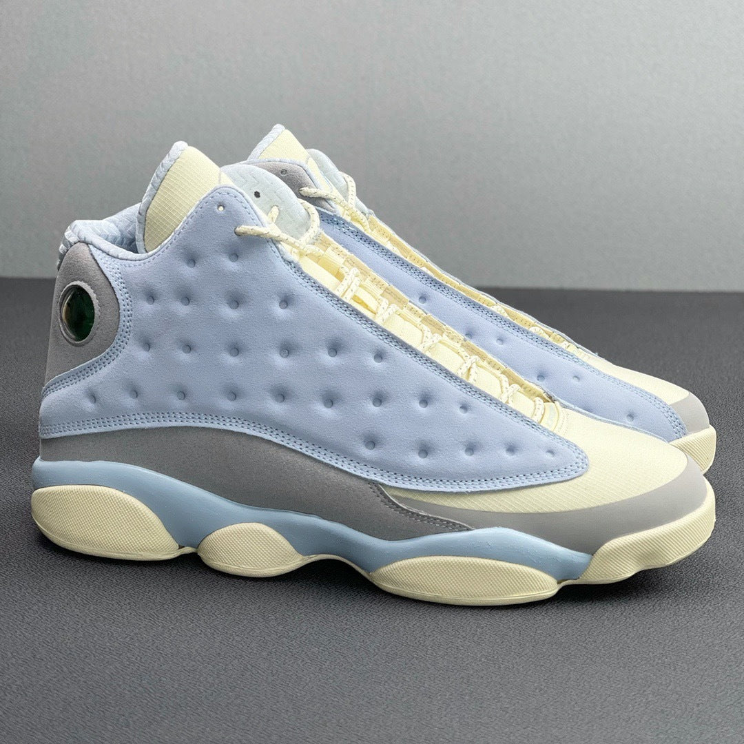 Blue and Cream Jordan 13 SoleFly DX5763-100 Sneakers - product image from the listing.