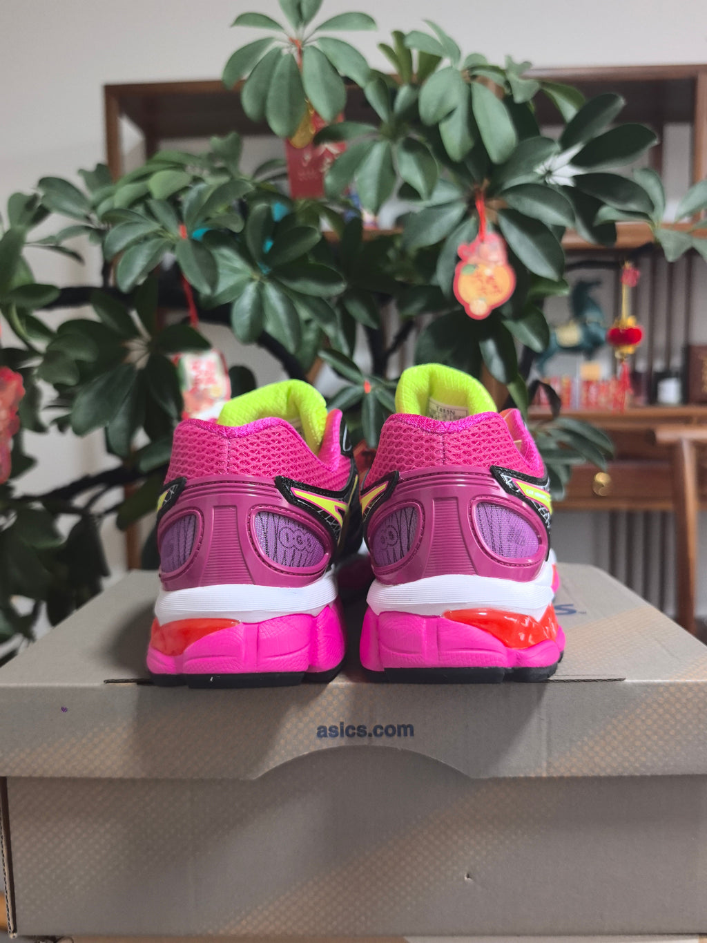 ASICS GEL-Kayano 14 Sneakers in Black Pink Lime - product image from the listing.