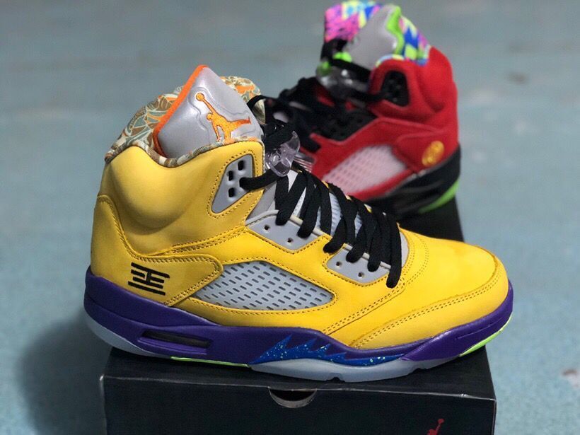 Jordan 5 30th Anniversary Sneakers, Yellow/Purple & in Red - product image from the listing.