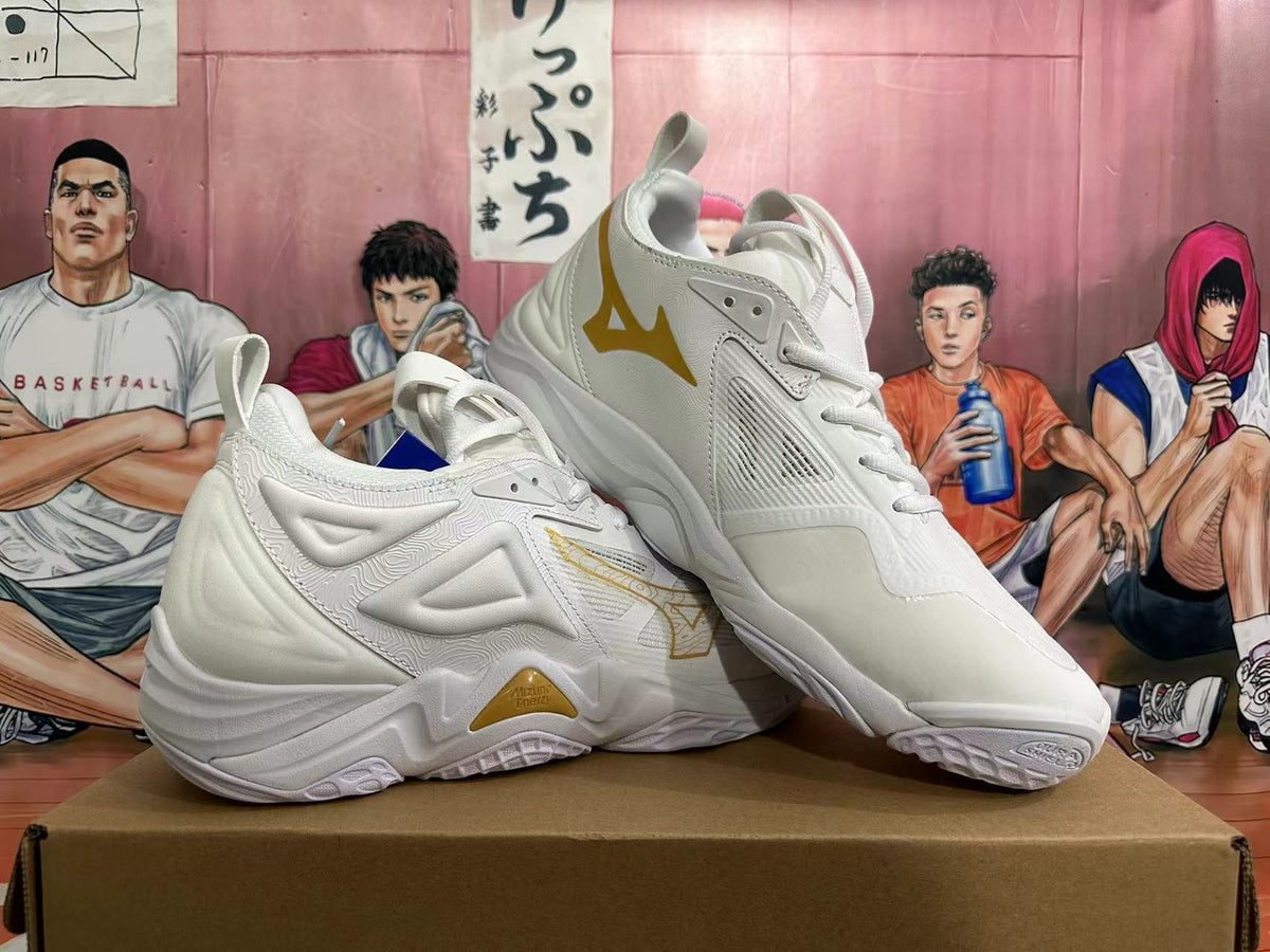 Mizuno Wave Momentum 3 Volleyball Shoes in White Gold - product image from the listing.